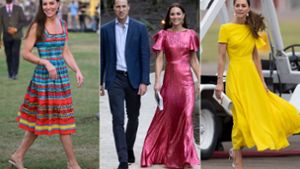 Drei Looks, zwei Länder: Herzogin Kate und Prinz William sind an der Halbzeit ihrer Karibikreise angekommen. Foto: Imago/i-Images