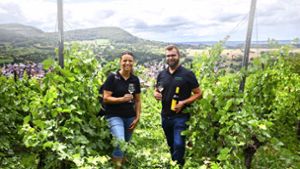 Jutta Gluiber und Jürgen Pfänder wissen, wo am Albtrauf es die schönste Aussicht gibt – und wo sich gut ein Gläsle Wein genießen lässt. Foto: Ines Rudel(2)/privat (1)
