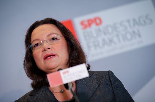 Die SPD-Fraktionsvorsitzende Andrea Nahles bei der Klausursitzung der SPD-Bundestagsfraktion im Bundestag. Foto: dpa