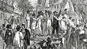 Dunkelhäutige Menschen als rechtlose Arbeitstiere:  Bild einer Sklavenauktion im amerikanischen Süden Foto: dpa