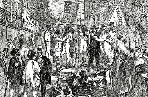 Dunkelhäutige Menschen als rechtlose Arbeitstiere:  Bild einer Sklavenauktion im amerikanischen Süden Foto: dpa
