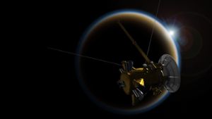 Die künstlerische Darstellung zeigt die Raumsonde „Cassini“ im Vorbeiflug am Saturn. Foto: NASA/JPL