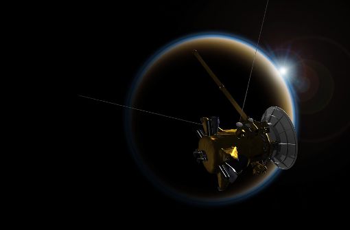 Die künstlerische Darstellung zeigt die Raumsonde „Cassini“ im Vorbeiflug am Saturn. Foto: NASA/JPL