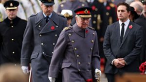 Prinz William und König Charles III. bei ihrer Ankunft zur Zeremonie anlässlich des   „Remembrance Day“ Foto: AFP/ISABEL INFANTES