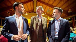 Melih Göksu, Kay Theodor Schloe und Kevin Bernd Dispan (von links) haben sich als Kandidaten für die Bürgermeisterwahl in Großerlach präsentiert. Foto: Gottfried Stoppel