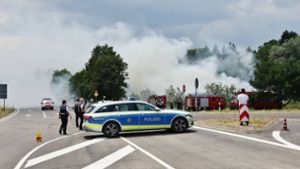 Auf dem Grüngutplatz bei der B297 nahe Rechberghausen brach das Feuer aus. Foto: 7aktuell.de/Kevin Lermer/7aktuell.de | Kevin Lermer