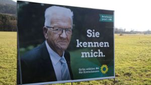 Grünen-Wahlplakat mit Kretschmann. Foto: imago/Fleig/Eibner-Pressefoto via www.imago-images.de