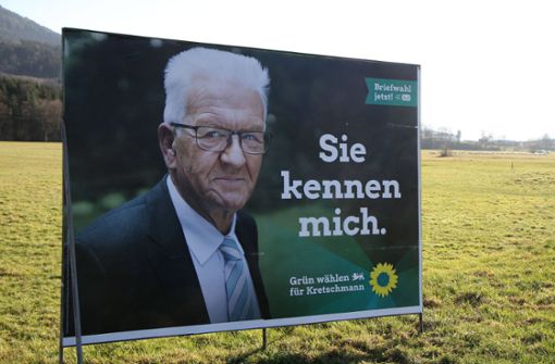 Grünen-Wahlplakat mit Kretschmann. Foto: imago/Fleig/Eibner-Pressefoto via www.imago-images.de