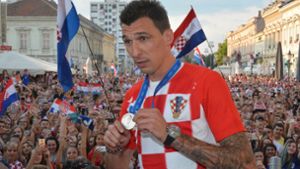 Mario Mandzukic beim Empfang der kroatischen Nationalelf nach der WM. Foto: XinHua