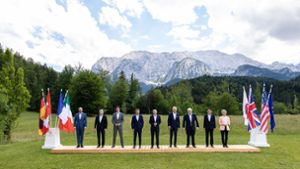Von den wichtigsten Partner umgeben: Kanzler Olaf Scholz mit den G-7- Foto: Eibner-Pressefoto/Roger Buerke