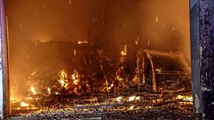 Flammendes nächtliches Inferno in der Vergärungsanlage Leonberg. Mittlerweile ist die Gefahr gebannt. Foto: SDMG/Dettenmeyer