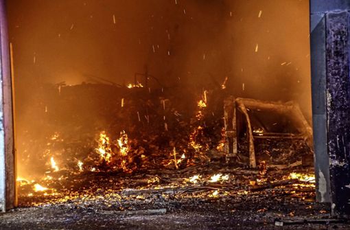 Flammendes nächtliches Inferno in der Vergärungsanlage Leonberg. Mittlerweile ist die Gefahr gebannt. Foto: SDMG/Dettenmeyer