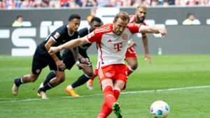 FCB-Stürmer Harry Kane traf beim 2:1 gegen die Eintracht doppelt. Foto: Niklas Treppner/dpa
