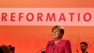 Über den „streitbaren Augustinermönch Luther“ sprach Angela Merkel in Wittenberg. Foto: AFP