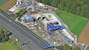 Spektakulär: die S-21-Baustelle zwischen dem Gewerbegebiet Fasanenhof und der Autobahn. Foto: Moritz Kraemer/Deutsche Bahn