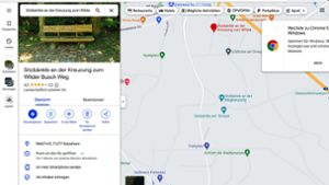 Wer rund um Rutesheim in die Karte zoomt, findet einige solcher Markierungen, die auf Sitzgelegenheiten im Grünen hinweisen. Foto: Screenshot Google Maps