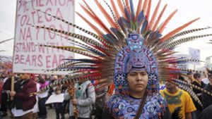 Indigene Menschen protestieren gegen Trumps Entscheidung, zwei Naturschutzgebiete in Utah drastisch zu verkleinern. Foto: AP