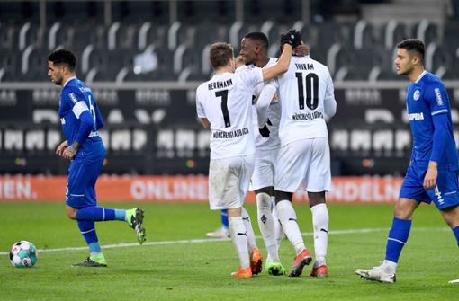 Gladbach jubelte gleich viermal gegen Schalke 04. Foto: dpa/Marius Becker