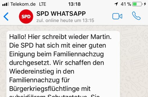 Auf Du und Du mit SPD-Chef Martin Schulz: Wer sich bei den Messenger-Dienste der Parteizentrale anmeldet, darf sich als Teil der Familie fühlen. Foto: Maron