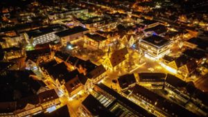 Nürtingen im Kreis Esslingen bei Nacht und von oben: wie steht die Stadt da? Foto: 7aktuell.de/Daniel / Jüptner