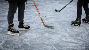 Auf dem Riedsee in Stuttgart-Möhringen wird bei frostigen Temperaturen Eishockey gespielt. Erlaubt ist das allerdings nicht. Foto: Lichtgut