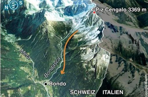 Bergsturz am Piz Cengalo im schweizerisch-italienischen Grenzgebiet. Foto: dpa