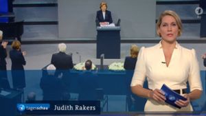 Am Mittwochabend  präsentierte Judith Rakers  zum letzten Mal die Hauptausgabe der ARD-“Tagesschau“. Foto: dpa