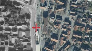 Links im Jahre 1955, rechts 2015: Zwischen den beiden Luftaufnahmen von  Zuffenhausen liegen 60 Jahre. Foto: Stadtmessungsamt Stuttgart