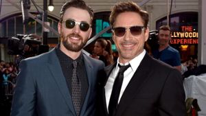 Chris Evans (Captain America) und Robert Downey junior (Iron Man) auf der Premiere ihres gemeinsamen Films. Foto: GETTY IMAGES