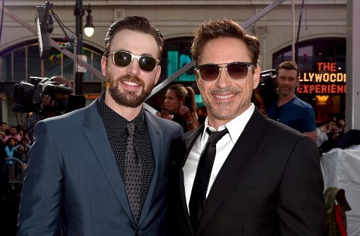 Chris Evans (Captain America) und Robert Downey junior (Iron Man) auf der Premiere ihres gemeinsamen Films. Foto: GETTY IMAGES