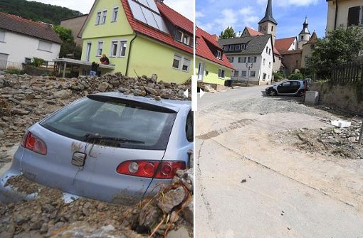 Vor drei Monaten war in Braunsbach die Zerstörung durch eine Schlammlawine noch immens. Vorher-Nachher-Bilder zeigen die Ergebnisse der Aufräumarbeiten nach der Schlamm- und Geröll-Lawine. Foto: Screenshot/StZN