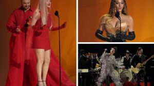 Grammy-Gewinner: Sam Smith und Kim Petras (links) nehmen einen Preis entgegen, Beyoncé (oben) kommt zu spät, Harry Styles performt. Foto: AFP/VALERIE MACON