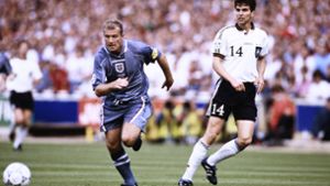 Markus Babbel (re.) im EM-Halbfinale 1996 gegen Englands Alan Shearer. Foto: imago/Laci Perenyi