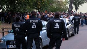 Die Polizei war in Köthen (Sachsen-Anhalt) stark präsent. Foto: dpa-Zentralbild
