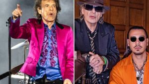 Mick Jagger, Udo Lindenberg und Apache 207 (v.l.) haben Grund zu feiern. Foto: imago/MediaPunch / Tine Acke