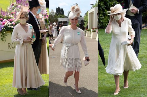 Beim Pferderennen von Ascot trägt der Royal creme – Gräfin Sophie, Zara Tindall und Herzogin Camilla (von links). Foto: Imago/i Images