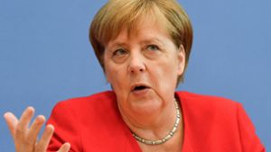 Angela Merkel bei der Sommerpressekonferenz. Foto: AFP