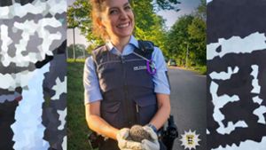 Igelrettung geglückt: Die Stuttgarter Polizei hat an der #goodactchallenge teilgenommen. Foto: Facebook Polizei Stuttgart/dpa/Montage: MHS Digital
