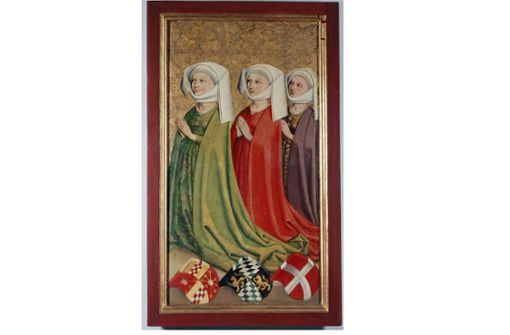 Ein Altar (Ausschnitt), der in den 1450-er Jahren entstanden sein muss, zeigt Margarethe (rechts), die dritte Frau von Graf Ulrich V. von Württemberg Foto: Landesmuseum Württemberg