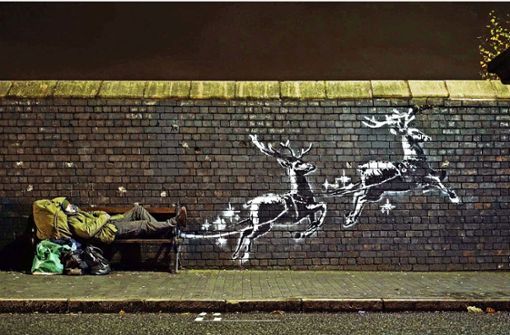 Botschaft zum Weihnachtsfest: das neue Banksy-Werk, auf einer Mauer in Birmingham Foto: dpa/Banksy