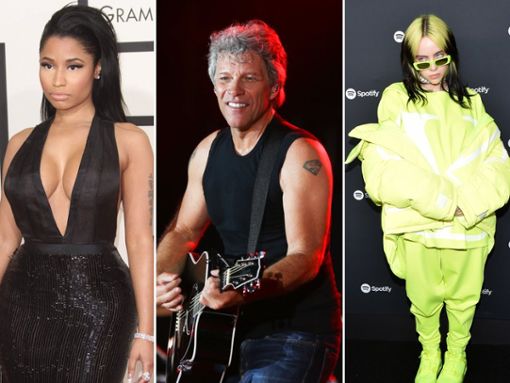 Unter anderem Nicki Minaj (l.), Jon Bon Jovi und Billie Eilish sehen den Einsatz von Künstlicher Intelligenz in der Musikbranche kritisch. Foto: AdMedia/ImageCollect / Debby Wong/Shutterstock.com / DFree/Shutterstock