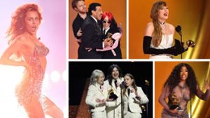 Grammy-Gewinner 2024: Miley Cyrus, Billie Eilish und Finneas (mit Preis-Presenter Lionel Richie), Taylor Swift, SZA und Boygenius  (von links oben im Uhrzeigersinn) Foto: AFP/Valerie Macon (4), dpa/Chris Pizzello