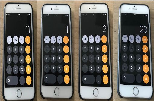 11+1+2=23? Nach dem neuesten iOS-Update bei Apple scheint der Kalkulator nicht mehr rechnen zu können. Foto: Freundorfer