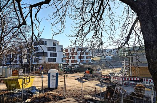Der Gesundheitscampus soll zwischen den neuen Wohnhäusern (links) und dem Mineralbad Berg (rechts, eingerüstet) entstehen. Foto: Jürgen Brand