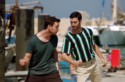 Eric Gauthier bei Dreharbeiten mit Nadav Zelner im Hafen von Tel Aviv Foto: SWR/Andreas Schäfauer