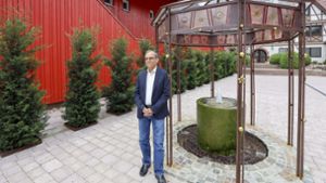 Hans-Martin Schempp lässt im Innenhof des Anwesens einen Brunnen sprudeln, auch sein Geld soll fließen. Foto: factum/Weise