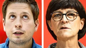 Der Visionär der SPD, Kevin Kühnert, und die Co-Vorsitzende Saskia Esken Foto: dpa/Christoph Soeder/Michael Kappeler