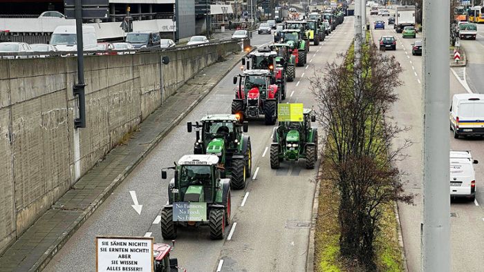 Bauernprotest in Stuttgart: 3000 Traktoren, verstopfte Straßen – und ein Rind