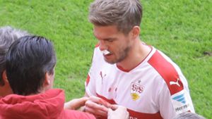 Den Nasenbeinbruch hat sich Terodde im Spiel gegen den 1. FC Kaiserslautern zugezogen. Foto: Pressefoto Baumann