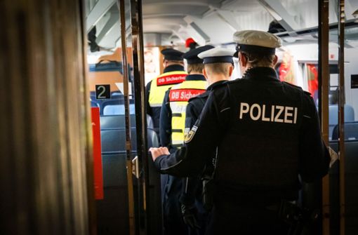Gemeinsam auf Streife: die Bundespolizei und die DB-Sicherheit im ICE zwischen Stuttgart und Mannheim Foto: Lichtgut/Achim Zweygarth